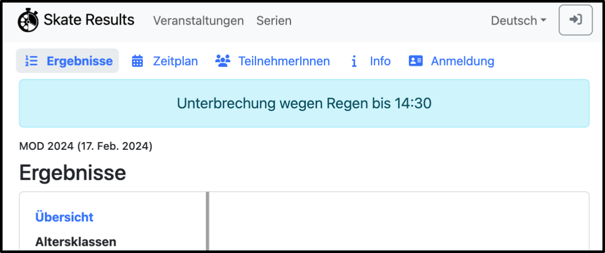 Screenshot einer Mitteilung auf der Veranstaltungsseite